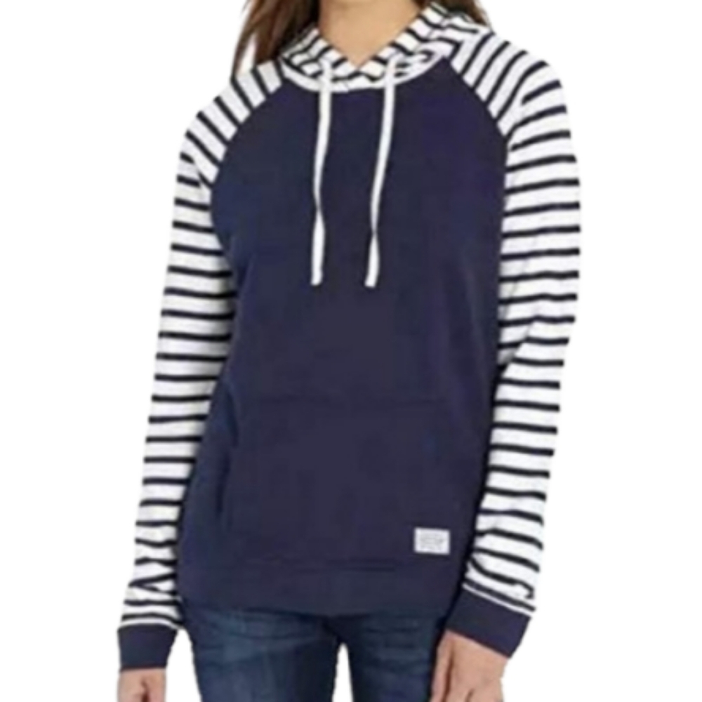 Orvis Navy Striped Longsleeves Pullover Hoodie Top Sz S